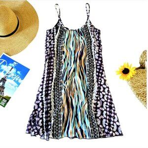 Express Women's Mini Dress Size XS Purple Blue Orange Retro Flowy Sundress Party